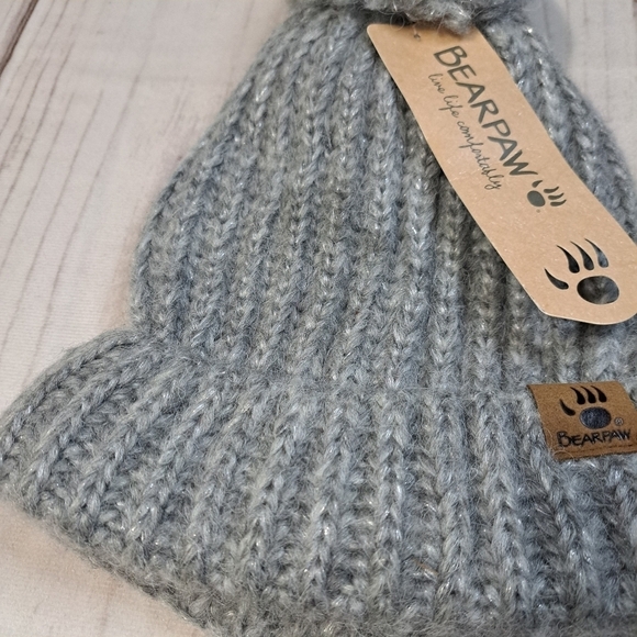 Bearpaw Knit Beanie Hat Cap Grey with Metallic - Picture 2 of 9